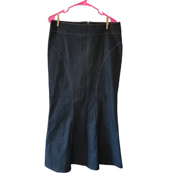 Bisou Bisou Ankle Length Fit A& Flare Y2K Denim Skirt Dark Wash Sexy NWOT Sz 10 - Picture 1 of 7